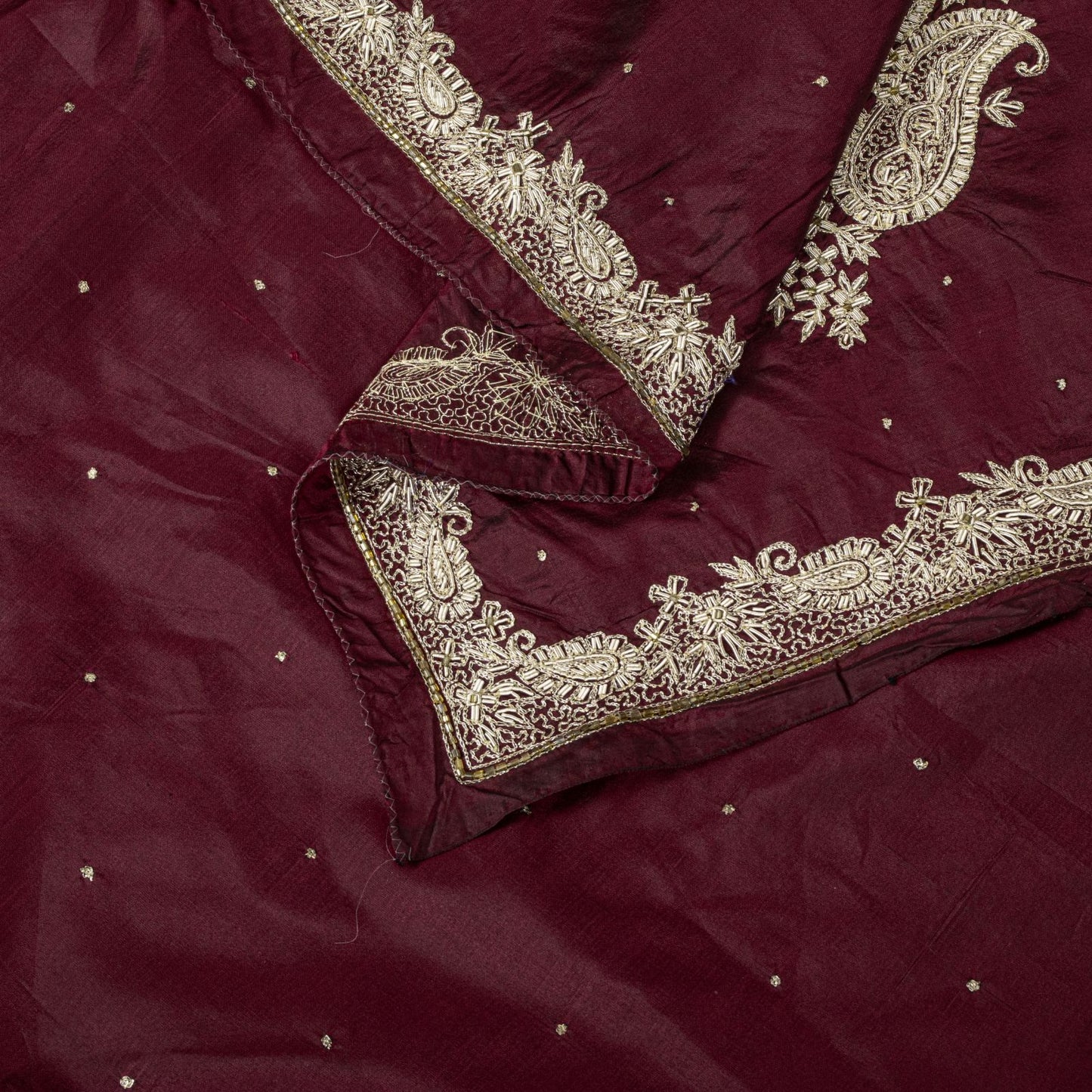 Sanskriti Vintage Maroon Pure Silk Dupatta/Stole Hand Embroidered Zardozi Veil
