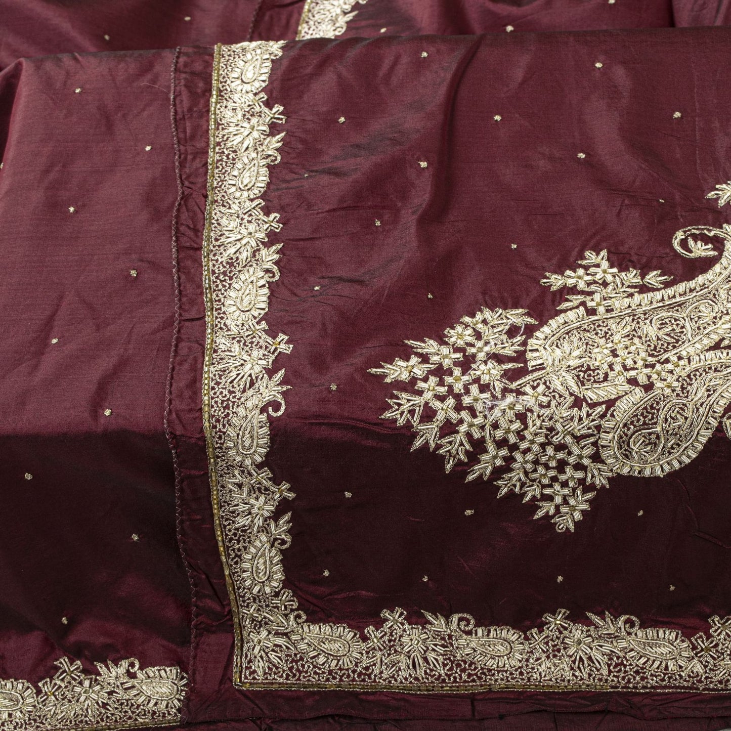 Sanskriti Vintage Maroon Pure Silk Dupatta/Stole Hand Embroidered Zardozi Veil