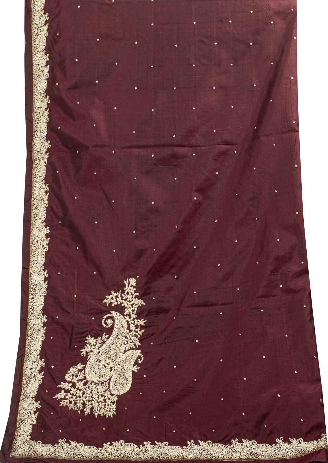 Sanskriti Vintage Maroon Pure Silk Dupatta/Stole Hand Embroidered Zardozi Veil