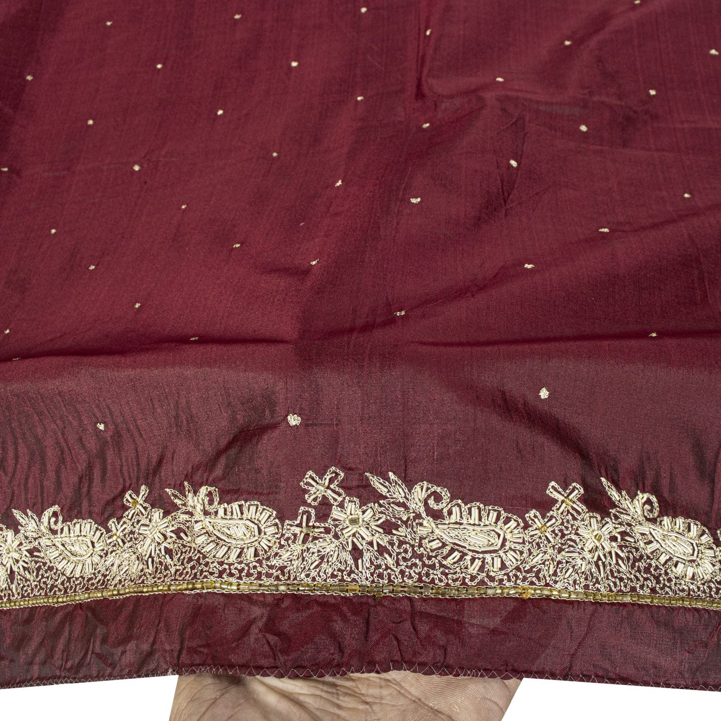 Sanskriti Vintage Maroon Pure Silk Dupatta/Stole Hand Embroidered Zardozi Veil