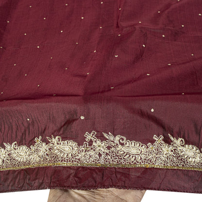 Sanskriti Vintage Maroon Pure Silk Dupatta/Stole Hand Embroidered Zardozi Veil