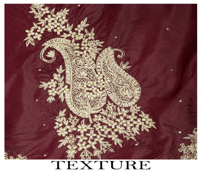 Sanskriti Vintage Maroon Pure Silk Dupatta/Stole Hand Embroidered Zardozi Veil
