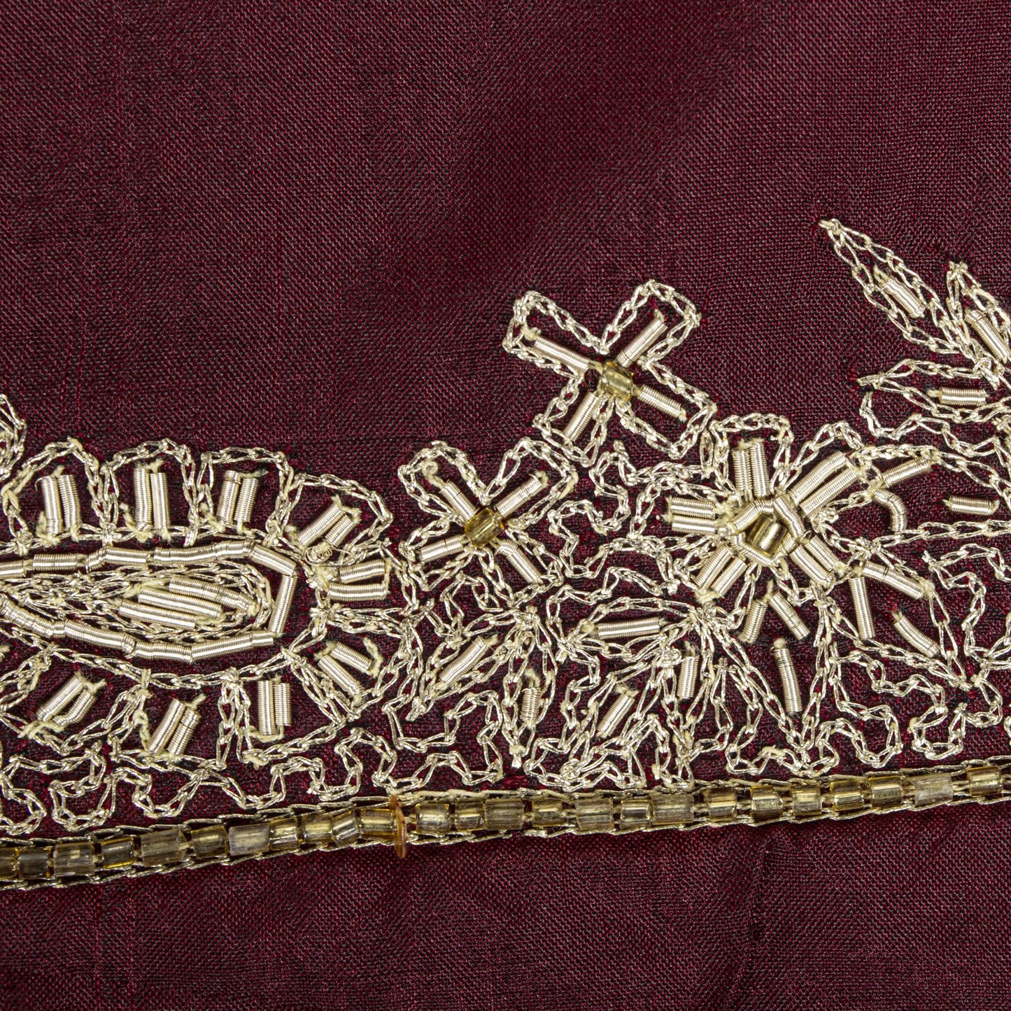 Sanskriti Vintage Maroon Pure Silk Dupatta/Stole Hand Embroidered Zardozi Veil
