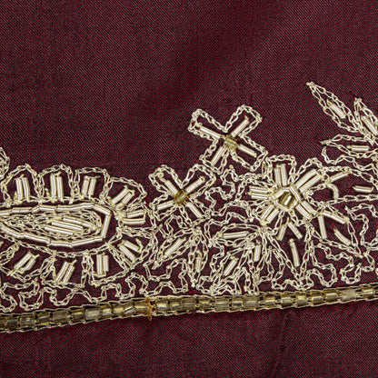 Sanskriti Vintage Maroon Pure Silk Dupatta/Stole Hand Embroidered Zardozi Veil