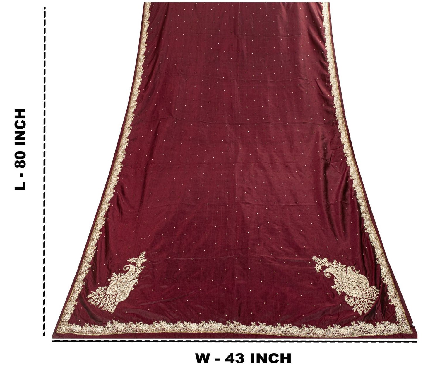 Sanskriti Vintage Maroon Pure Silk Dupatta/Stole Hand Embroidered Zardozi Veil