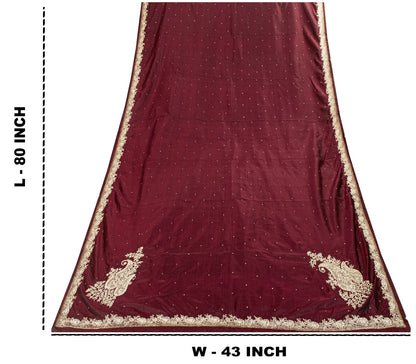 Sanskriti Vintage Maroon Pure Silk Dupatta/Stole Hand Embroidered Zardozi Veil