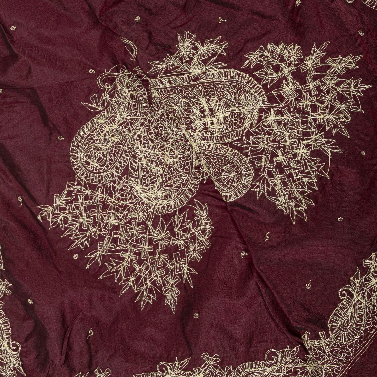 Sanskriti Vintage Maroon Pure Silk Dupatta/Stole Hand Embroidered Zardozi Veil