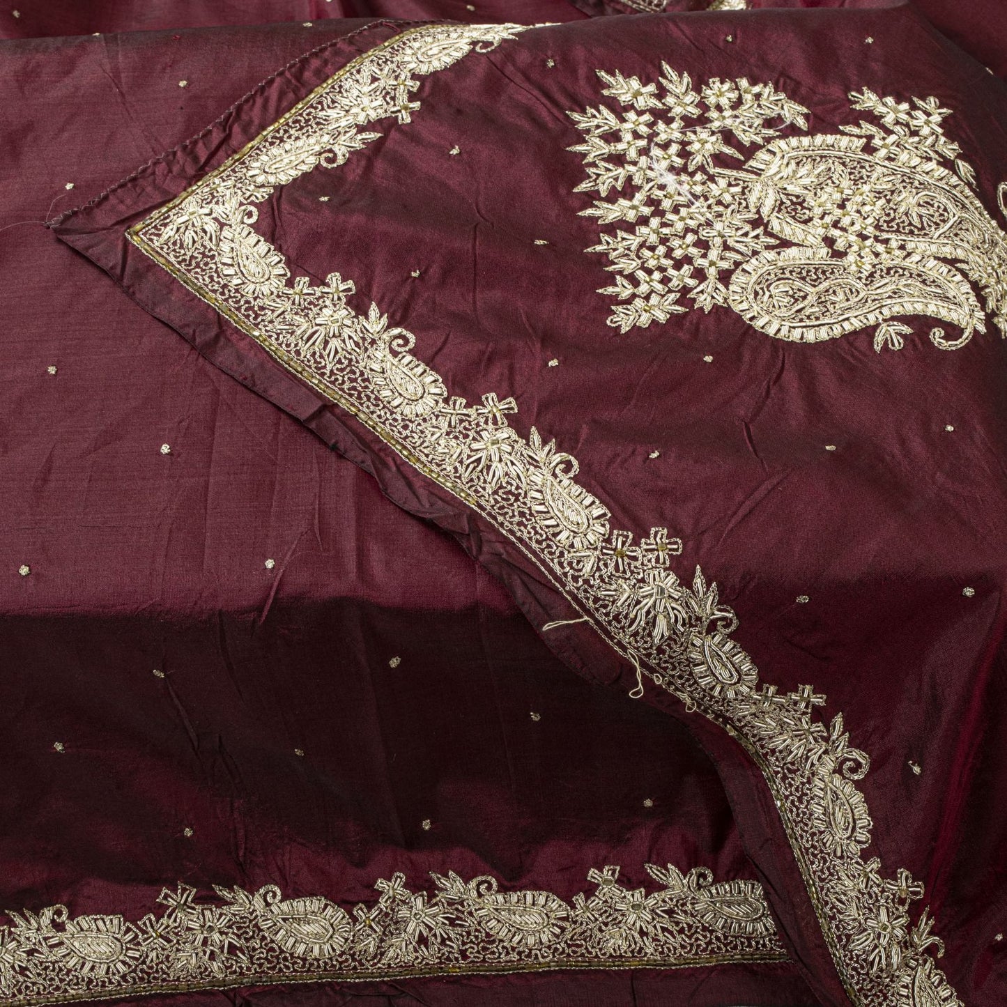Sanskriti Vintage Maroon Pure Silk Dupatta/Stole Hand Embroidered Zardozi Veil