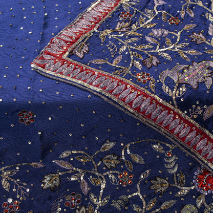 Sanskriti Vintage Blue Pure Silk Dupatta/Stole Hand Embroidered Zari Indian Veil