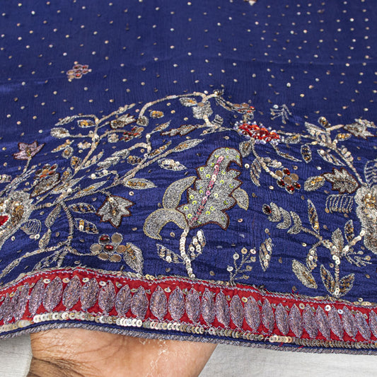 Sanskriti Vintage Blue Pure Silk Dupatta/Stole Hand Embroidered Zari Indian Veil