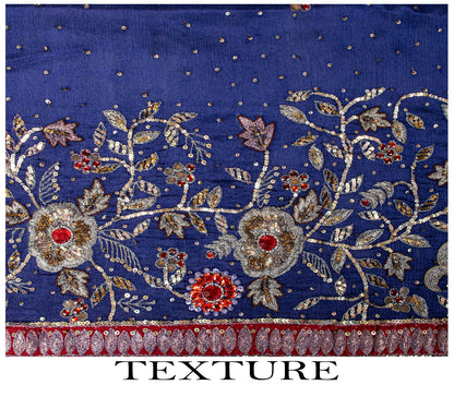 Sanskriti Vintage Blue Pure Silk Dupatta/Stole Hand Embroidered Zari Indian Veil