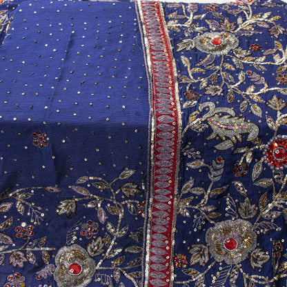Sanskriti Vintage Blue Pure Silk Dupatta/Stole Hand Embroidered Zari Indian Veil