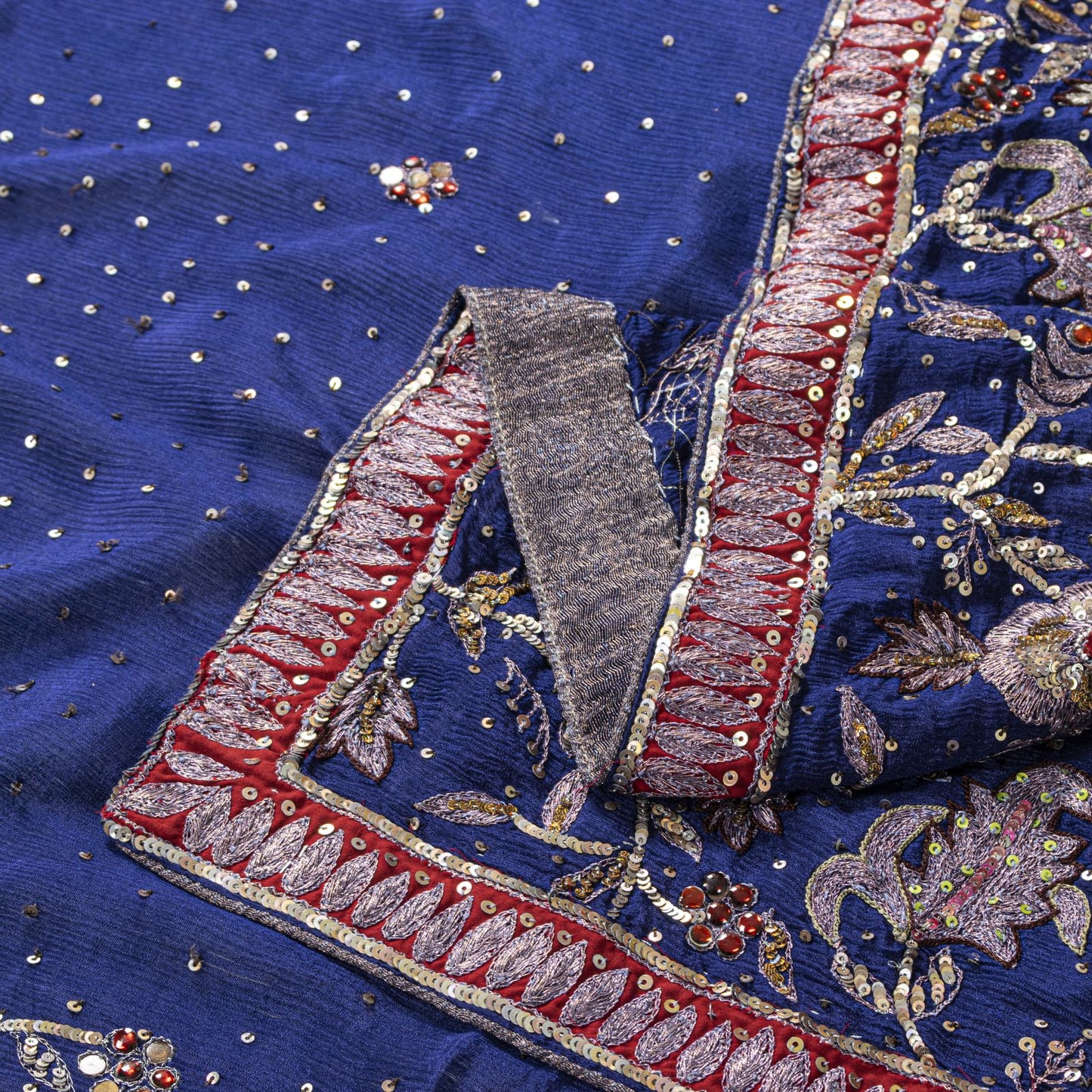 Sanskriti Vintage Blue Pure Silk Dupatta/Stole Hand Embroidered Zari Indian Veil