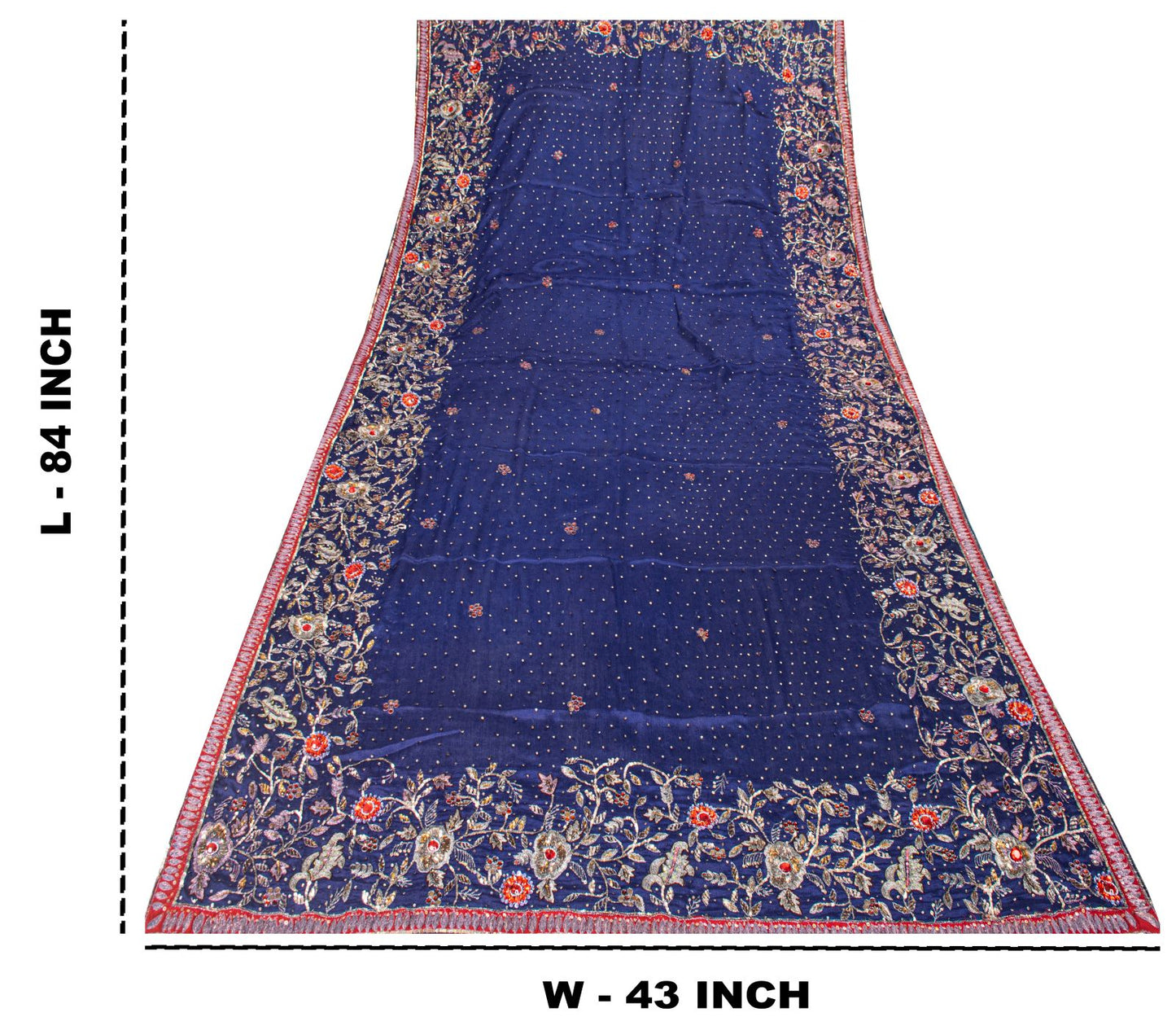 Sanskriti Vintage Blue Pure Silk Dupatta/Stole Hand Embroidered Zari Indian Veil