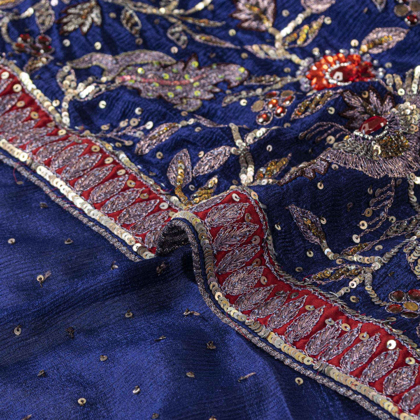 Sanskriti Vintage Blue Pure Silk Dupatta/Stole Hand Embroidered Zari Indian Veil