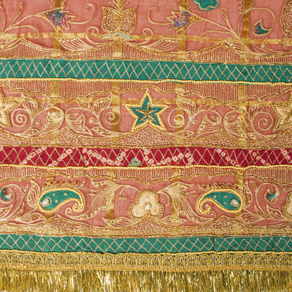 Sanskriti Vintage Dupatta/Stole Red Pure Silk Hand Embroidered Zari-Patch Veil