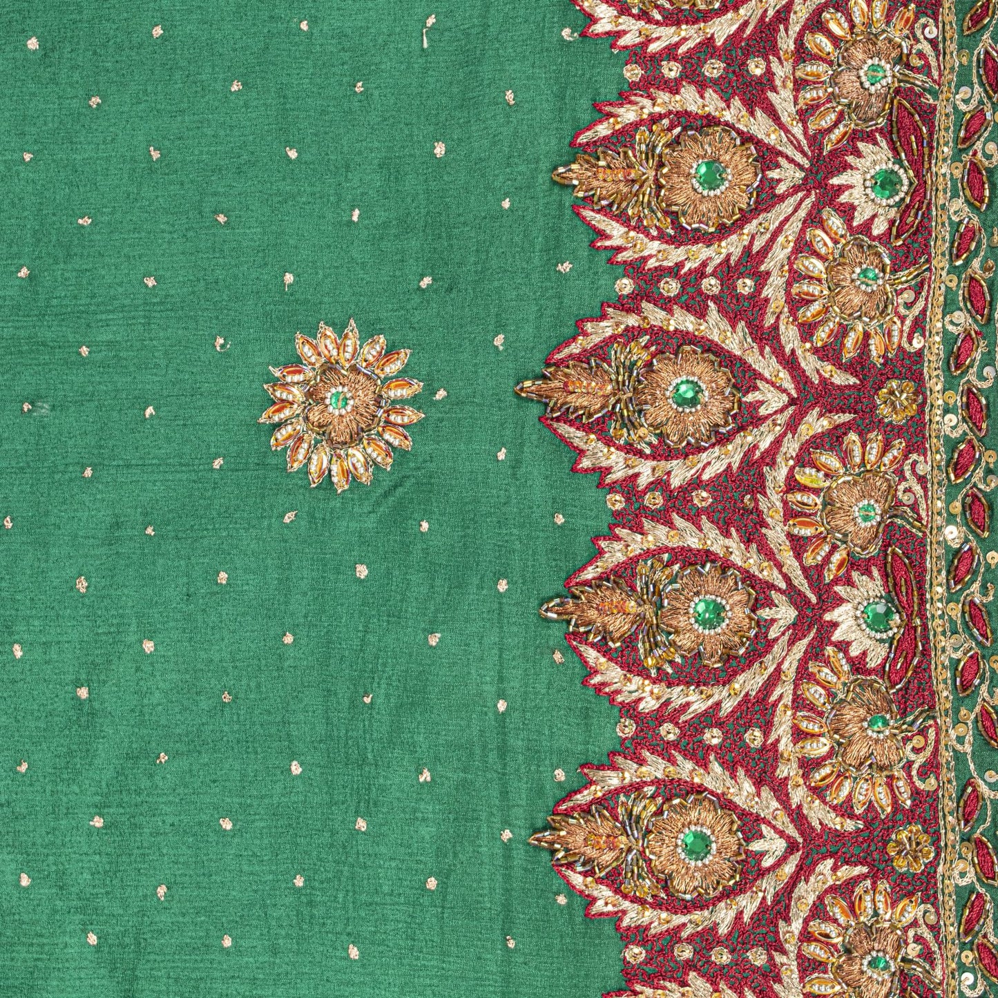 Sanskriti Vintage Green Pure Chiffon Silk Dupatta/Stole Hand Beaded Neck Veil