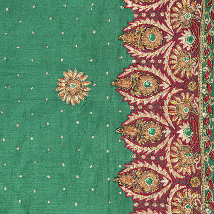 Sanskriti Vintage Green Pure Chiffon Silk Dupatta/Stole Hand Beaded Neck Veil