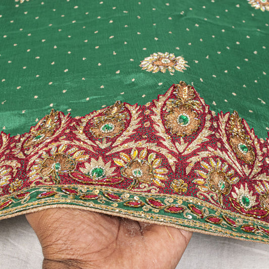 Sanskriti Vintage Green Pure Chiffon Silk Dupatta/Stole Hand Beaded Neck Veil