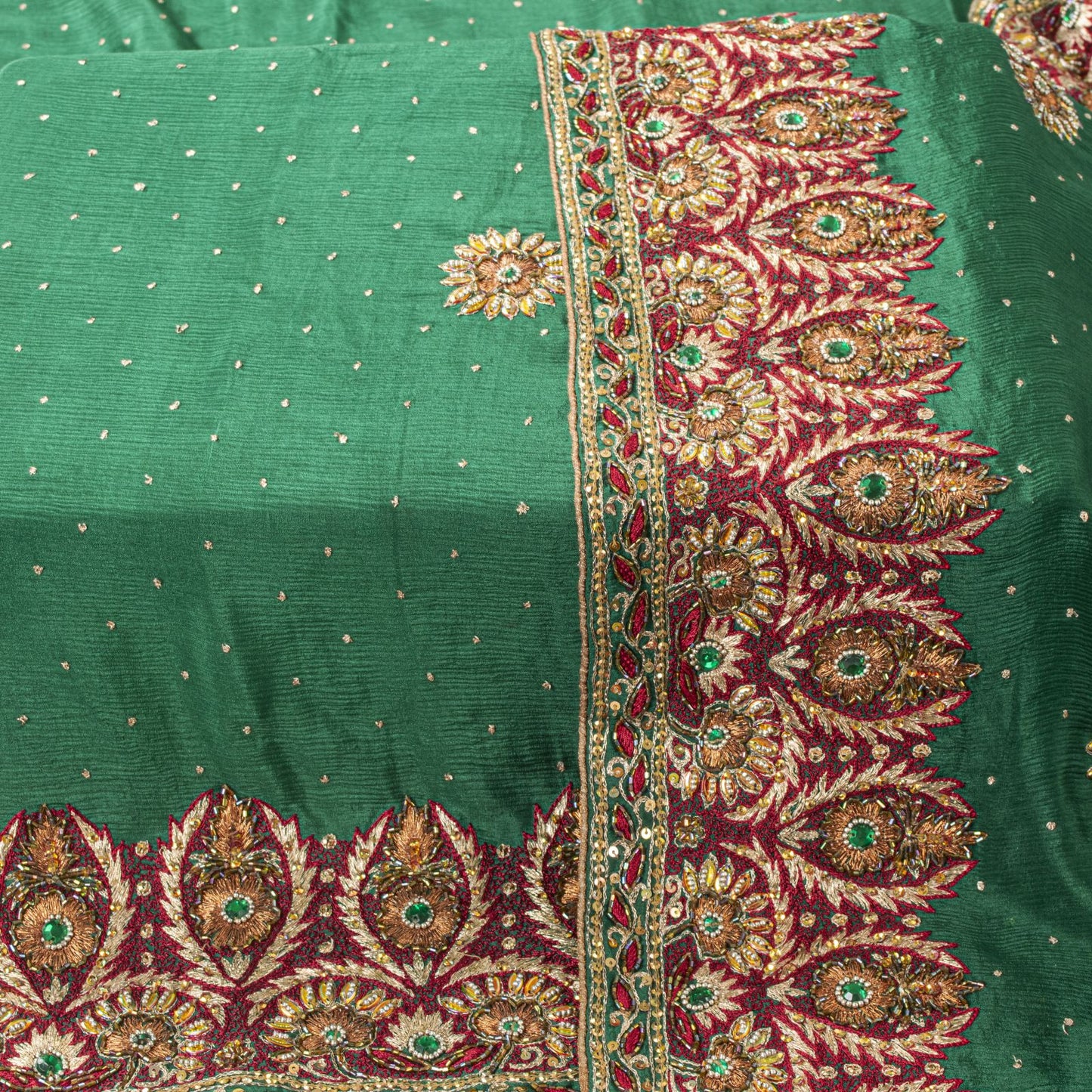 Sanskriti Vintage Green Pure Chiffon Silk Dupatta/Stole Hand Beaded Neck Veil