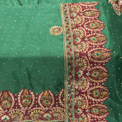Sanskriti Vintage Green Pure Chiffon Silk Dupatta/Stole Hand Beaded Neck Veil
