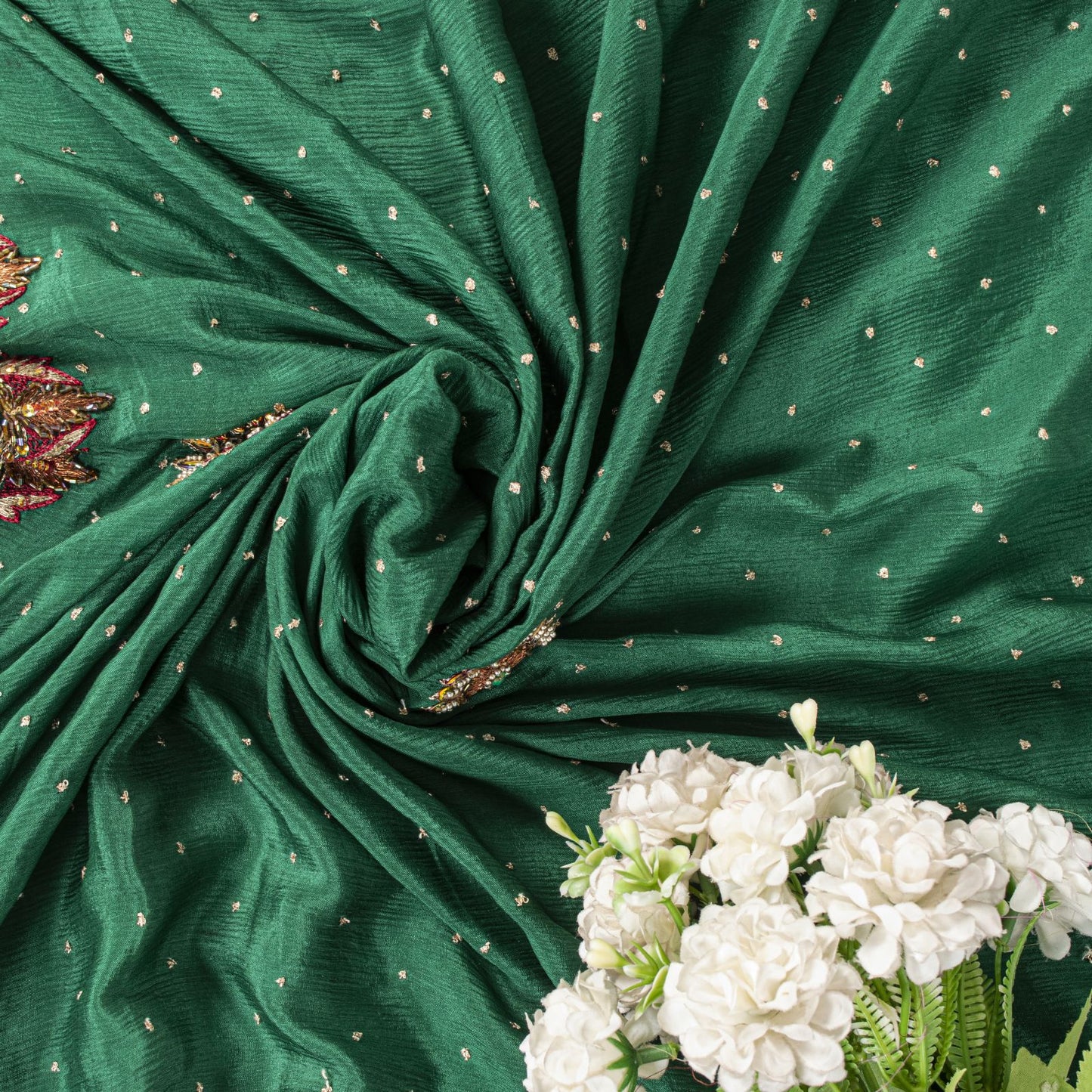 Sanskriti Vintage Green Pure Chiffon Silk Dupatta/Stole Hand Beaded Neck Veil