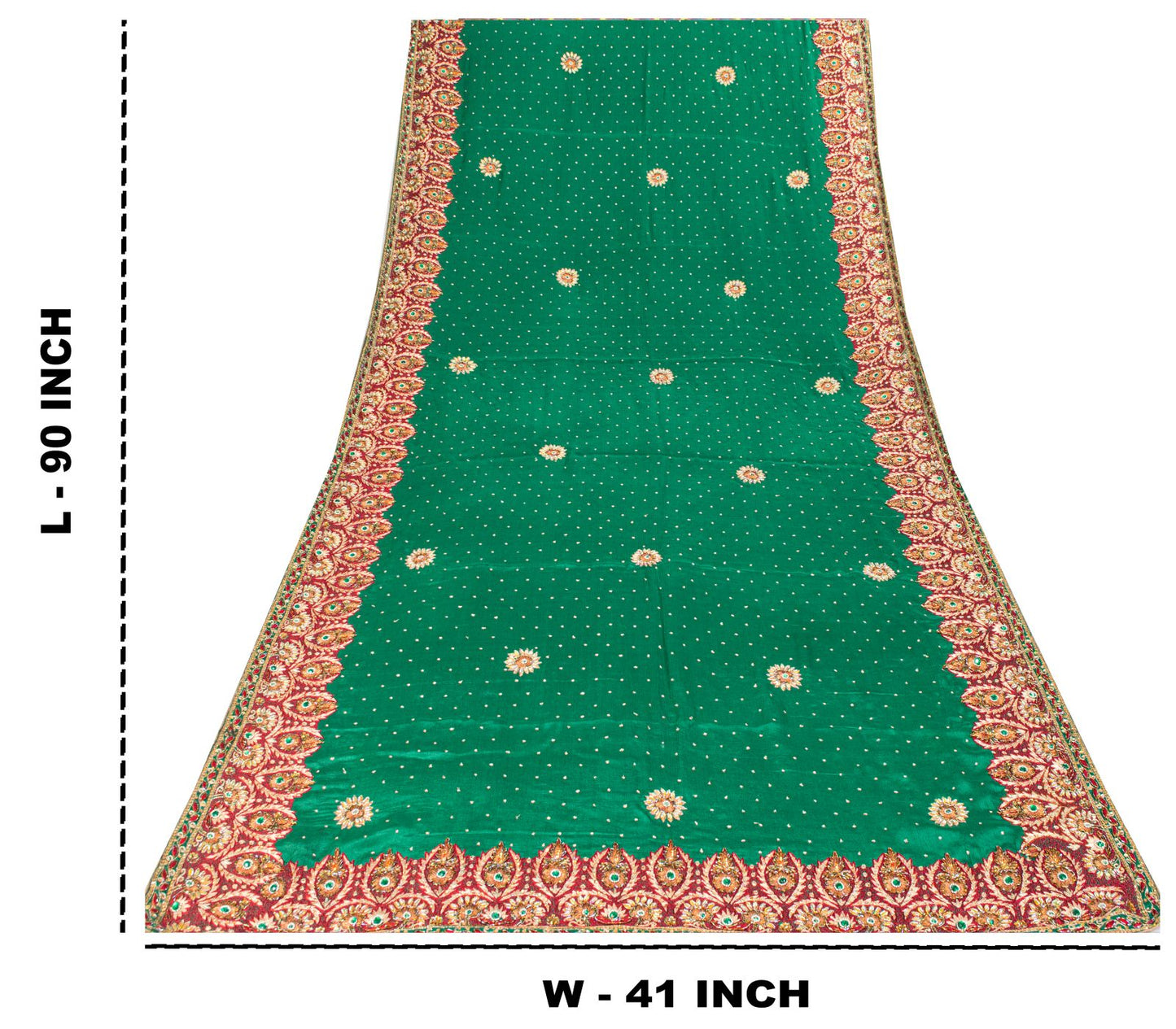 Sanskriti Vintage Green Pure Chiffon Silk Dupatta/Stole Hand Beaded Neck Veil