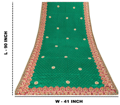 Sanskriti Vintage Green Pure Chiffon Silk Dupatta/Stole Hand Beaded Neck Veil