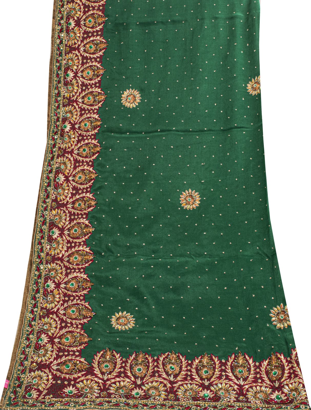 Sanskriti Vintage Green Pure Chiffon Silk Dupatta/Stole Hand Beaded Neck Veil
