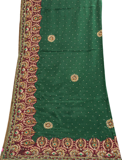 Sanskriti Vintage Green Pure Chiffon Silk Dupatta/Stole Hand Beaded Neck Veil