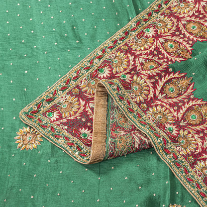 Sanskriti Vintage Green Pure Chiffon Silk Dupatta/Stole Hand Beaded Neck Veil
