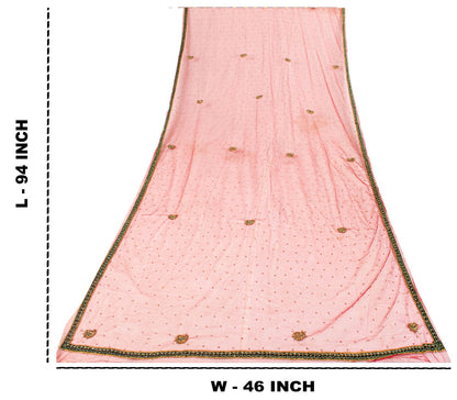 Sanskriti Vintage Red Net Dupatta/Stole Hand Embroidery Zardozi Dabka Wrap Veil