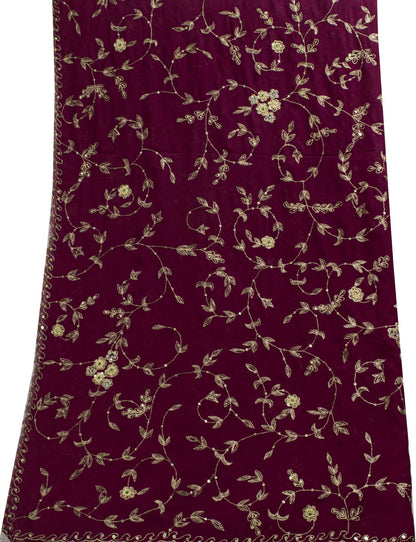 Sanskriti Vintage Purple Georgette Dupatta/Stole Hand Embroidery Zari Zardozi