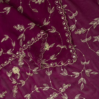 Sanskriti Vintage Purple Georgette Dupatta/Stole Hand Embroidery Zari Zardozi