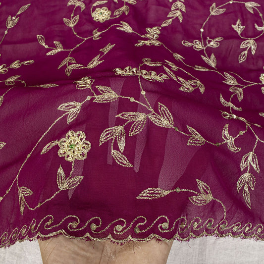 Sanskriti Vintage Purple Georgette Dupatta/Stole Hand Embroidery Zari Zardozi
