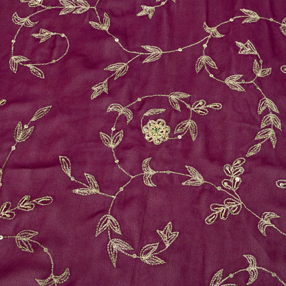Sanskriti Vintage Purple Georgette Dupatta/Stole Hand Embroidery Zari Zardozi