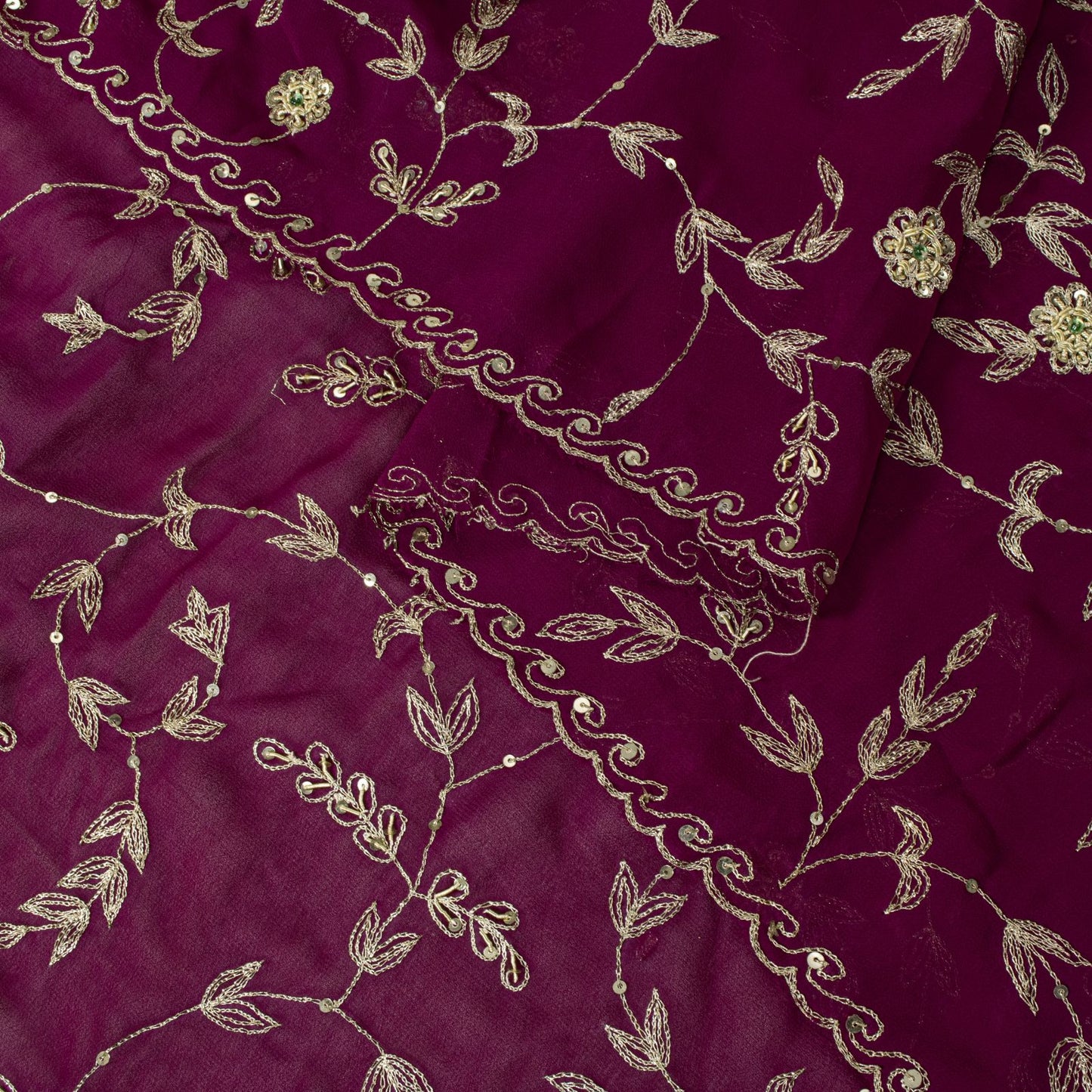 Sanskriti Vintage Purple Georgette Dupatta/Stole Hand Embroidery Zari Zardozi