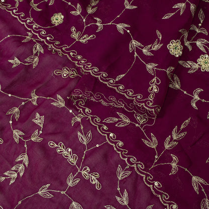 Sanskriti Vintage Purple Georgette Dupatta/Stole Hand Embroidery Zari Zardozi