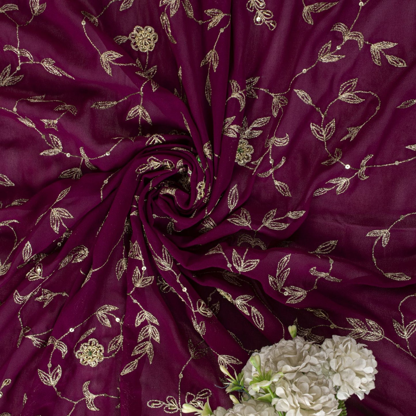 Sanskriti Vintage Purple Georgette Dupatta/Stole Hand Embroidery Zari Zardozi