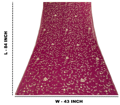 Sanskriti Vintage Purple Georgette Dupatta/Stole Hand Embroidery Zari Zardozi