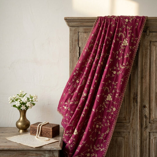 Sanskriti Vintage Purple Georgette Dupatta/Stole Hand Embroidery Zari Zardozi