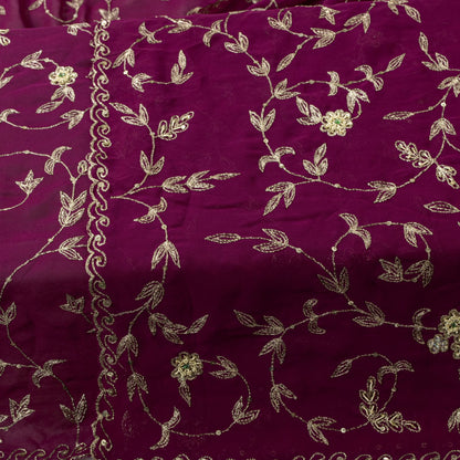 Sanskriti Vintage Purple Georgette Dupatta/Stole Hand Embroidery Zari Zardozi