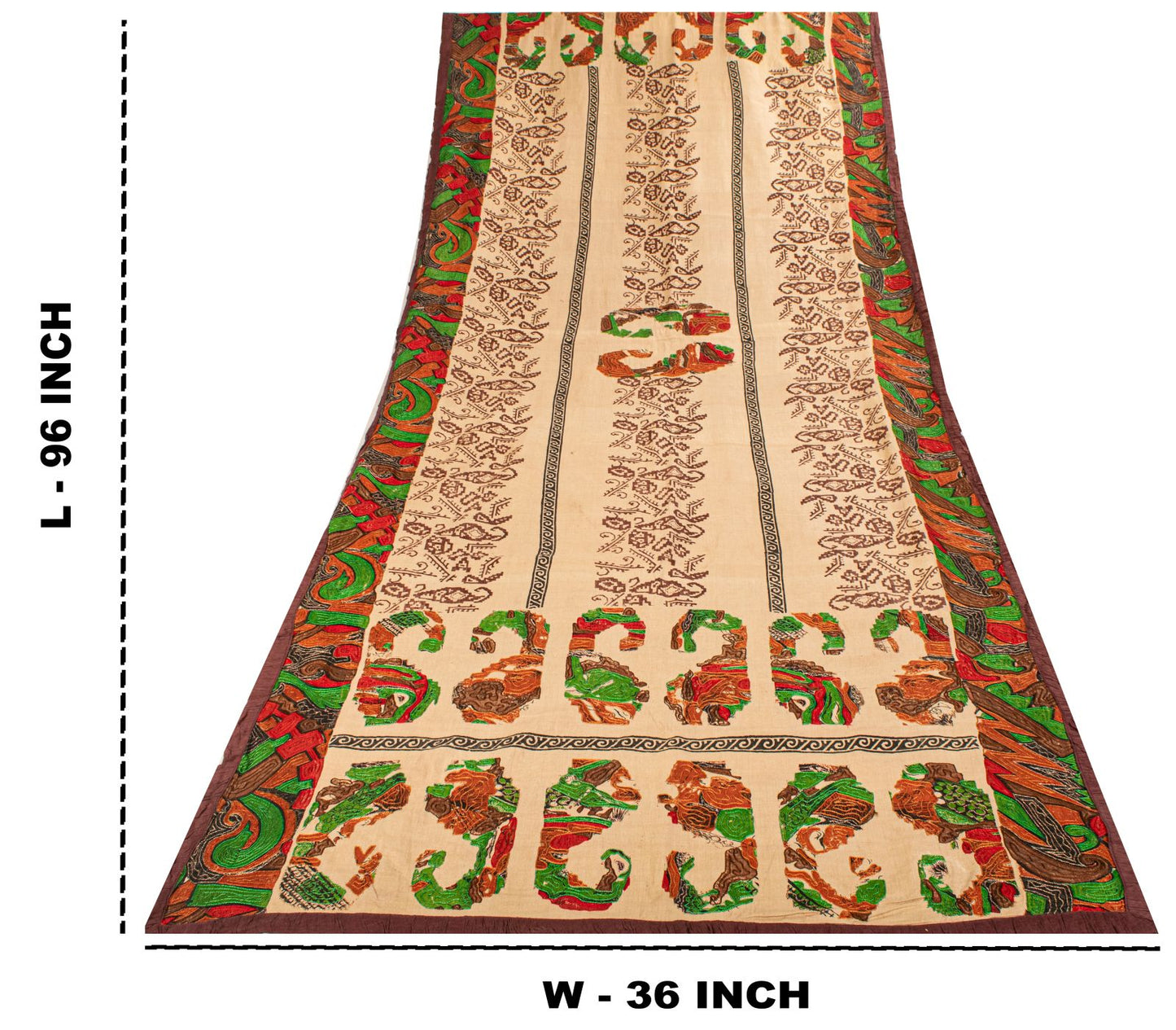 Sanskriti Vintage Beige Pure Cotton Dupatta/Stole Patola Hand Block-Embroidered