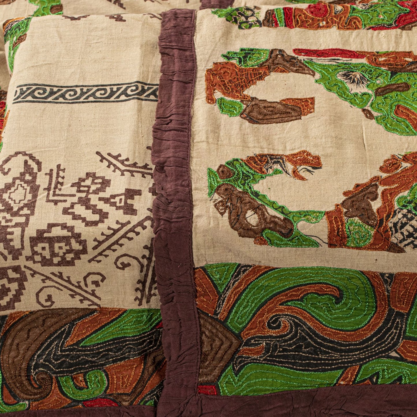 Sanskriti Vintage Beige Pure Cotton Dupatta/Stole Patola Hand Block-Embroidered
