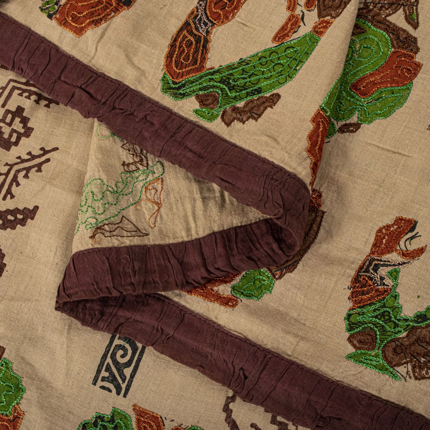 Sanskriti Vintage Beige Pure Cotton Dupatta/Stole Patola Hand Block-Embroidered