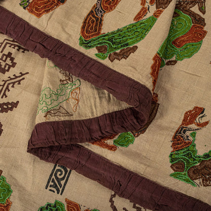 Sanskriti Vintage Beige Pure Cotton Dupatta/Stole Patola Hand Block-Embroidered