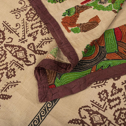Sanskriti Vintage Beige Pure Cotton Dupatta/Stole Patola Hand Block-Embroidered