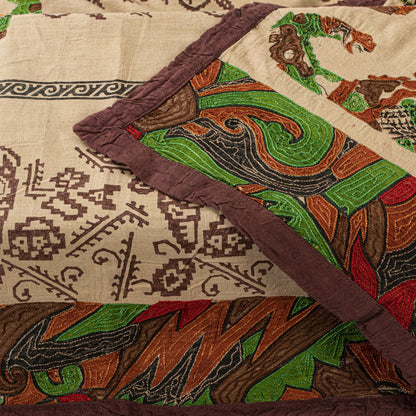 Sanskriti Vintage Beige Pure Cotton Dupatta/Stole Patola Hand Block-Embroidered