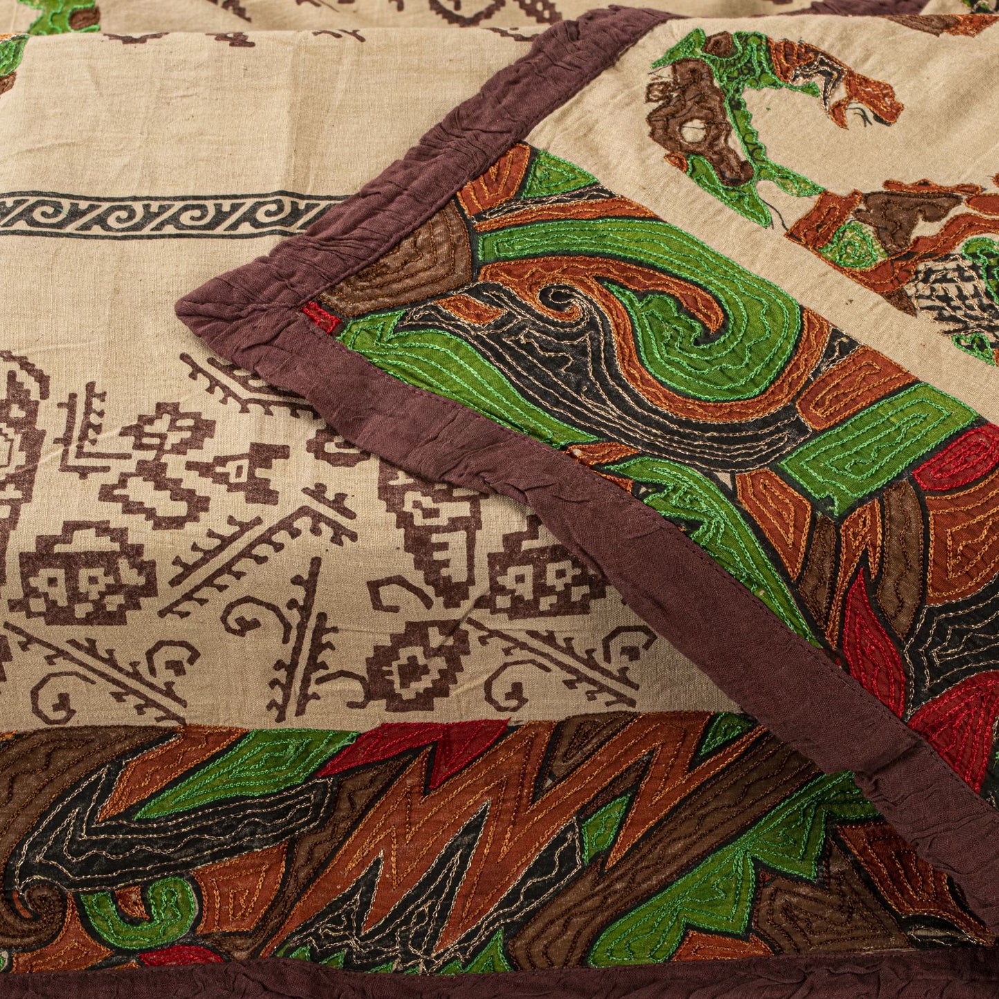 Sanskriti Vintage Beige Pure Cotton Dupatta/Stole Patola Hand Block-Embroidered