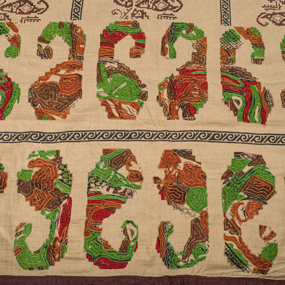 Sanskriti Vintage Beige Pure Cotton Dupatta/Stole Patola Hand Block-Embroidered